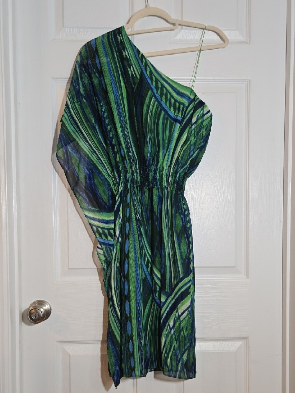 London Fog One-Shoulder Green Blue Abstract Dress Size 6 - Picture 7 of 7